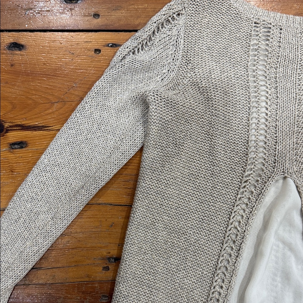 Lucky Brand Taupe Knit Sweater with Sheer Hem Size Medium - Picture 11 of 12
